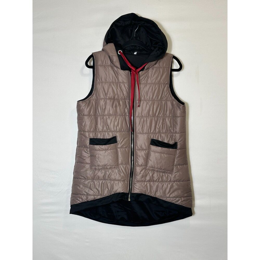 Women's Gorpcore Lightweight Puffer Vest With Drawstring Hood Front Zip Pockets